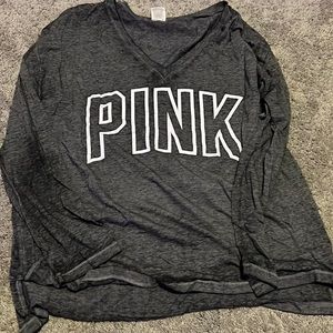 PINK: long-sleeve tee, Color:grey, Size XL